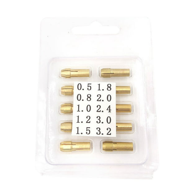 10pcs 0.5mm-3.2mm Brass Collets & M8*0.75 Keyless Drill Chuck Rotary Tool Kit